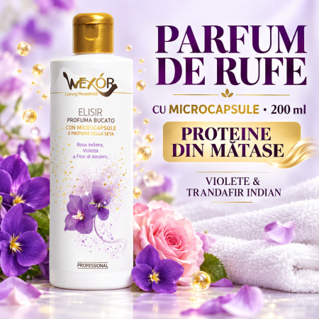 WEXOR PARFUM DE RUFE CU MICROCAPSULE și PROTEINE DIN MĂTASE – Violete & Trandafir Indian, 200 ml [2]