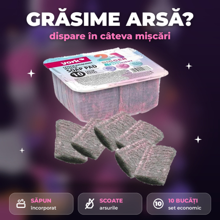 BUCĂTĂRIE - YORK – Lână de oțel cu SĂPUN pentru GRĂSIME ARSĂ, set 10 bucăți