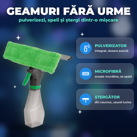 ARTICOLE CURATARE GEAMURI - YORK – Racletă 3 în 1 pentru GEAMURI FĂRĂ URME, cu pulverizator și microfibră