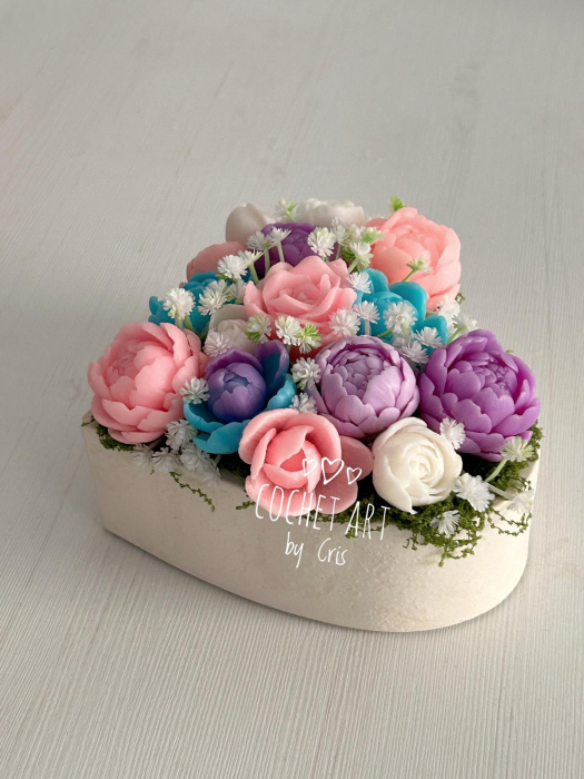Aranjament floral din sapun in recipient inima [7]