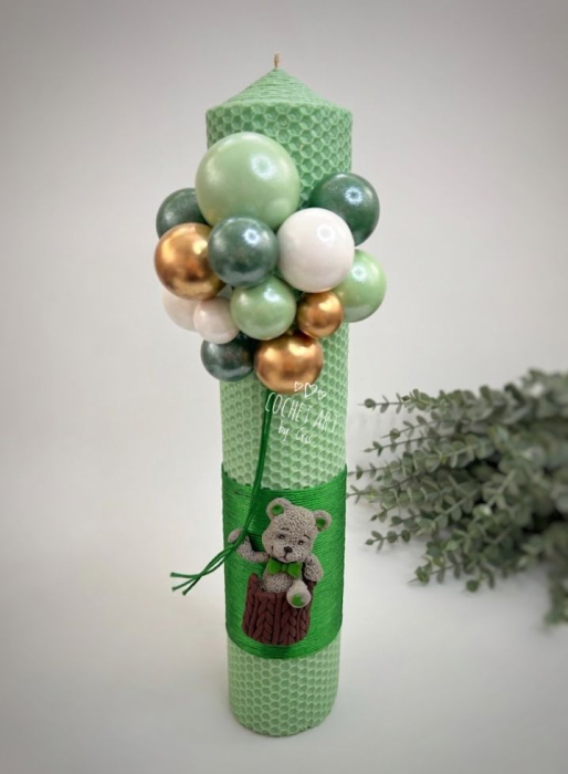 Lumanare botez ursulet verde in cos [3]