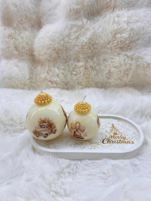 Set decorativ de Craciun – Tavita ceramica si doua globuri parfumate din ceara de soia [4]