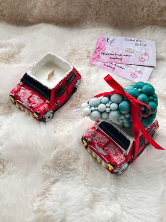 Masinuta Lumanare Craciun Fericit si bradut din ceara de soia [3]