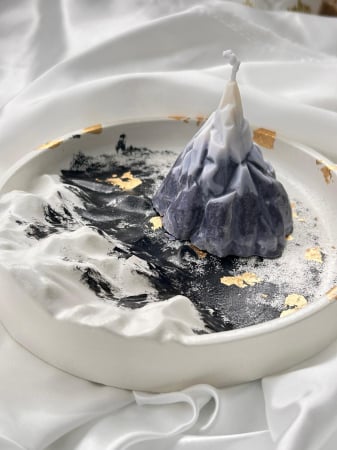 Seturi din ceramica - Tavita decorativa ceramica si lumanare munte