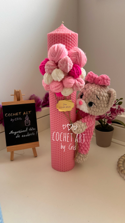 Lumanari botez - Lumanare Botez cu Ursulet roz