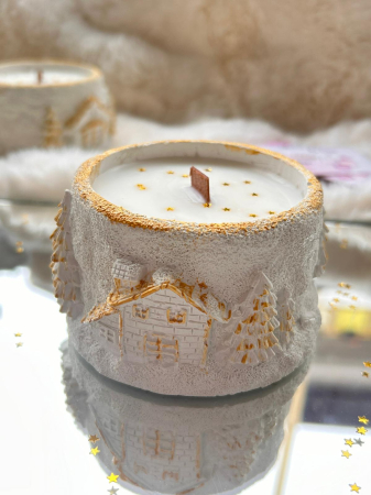 Craciun - Lumanare Tablou de iarna din ceara de soia, in recipient ceramic