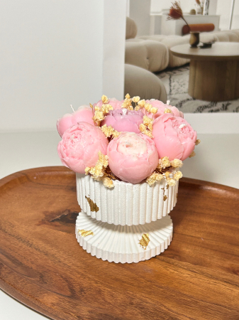 Aranjamente flori din ceara - Mini aranjament cu Bujori roz