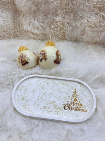 Set decorativ de Craciun – Tavita ceramica si doua globuri parfumate din ceara de soia [4]