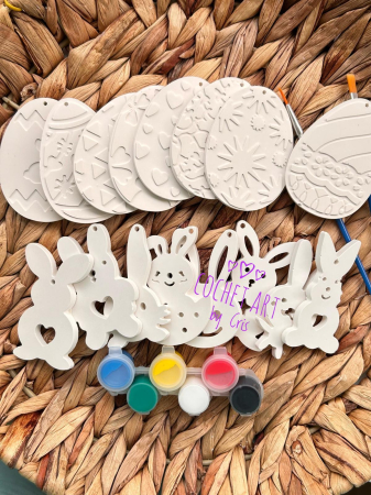 Set pictura Paste din ceramica cu 8 oua si 8 iepurasi [3]