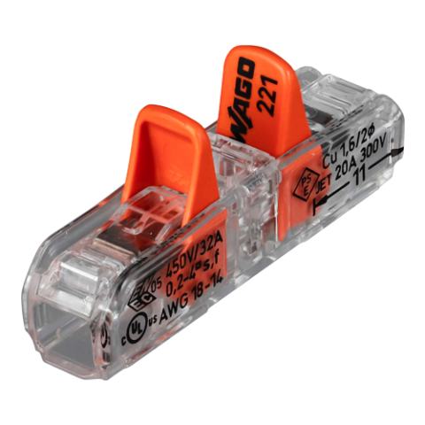 Conector derivatie in linie, 2 fire, max. 4 mmÂ² (60 buc.) - WAGO 221-2411 [3]