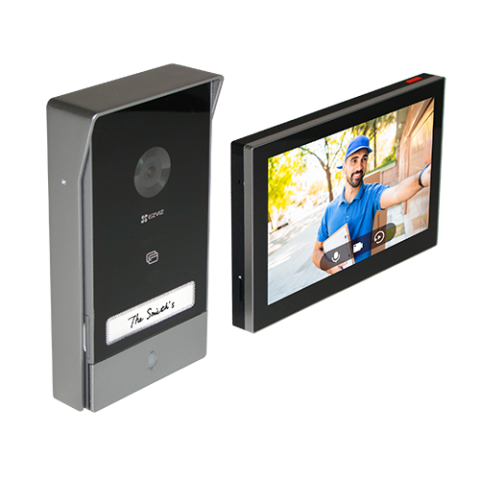 Kituri interfoane - Kit interfon video inteligent EZVIZ, rezolutie 2k, monitor TFT 7 inch, instalare pe 2 fire, RFID, comenzi poarta/usa, SDcard, Wi-Fi, IR CS-HP7-2k