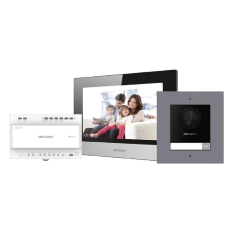 KIT videointerfon 2 fire pentru 1 familie, monitor 7 inch, Alarma - HIKVISION DS-KIS702Y [1]