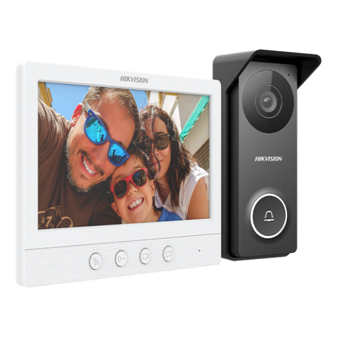 Kit videointerfon analogic, ecran 7', conectare 4 fire pentru 1 familie, IR, IK08 - HIKVISION DS-KIS213 [1]
