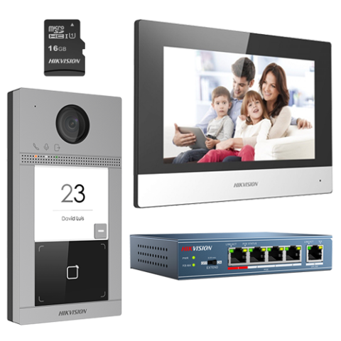 Kituri interfoane - KIT videointerfon pentru o familie, Wi-Fi 2.4Ghz, monitor 7 inch - HIKVISION DS-KIS604-S