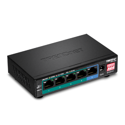 Retelistica - Switch 4 porturi Gigabit Long Range 200m PoE+, 1 port Gigabit - TRENDnet TPE-LG50