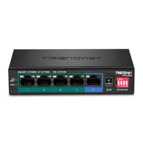Switch 4 porturi Gigabit Long Range 200m PoE+, 1 port Gigabit - TRENDnet TPE-LG50 [1]