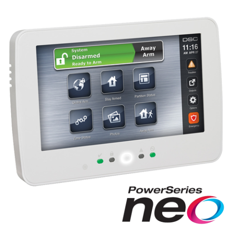 Detectie efractie - Tastatura touch screen color 7', 128 zone, cititor proximitate, alb, EN/RO, SERIA NEO - DSC HS2TCHPEE1