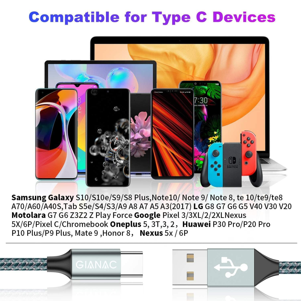Set 2 Cabluri GIANAC USB-A la USB-C - 2 m [7]