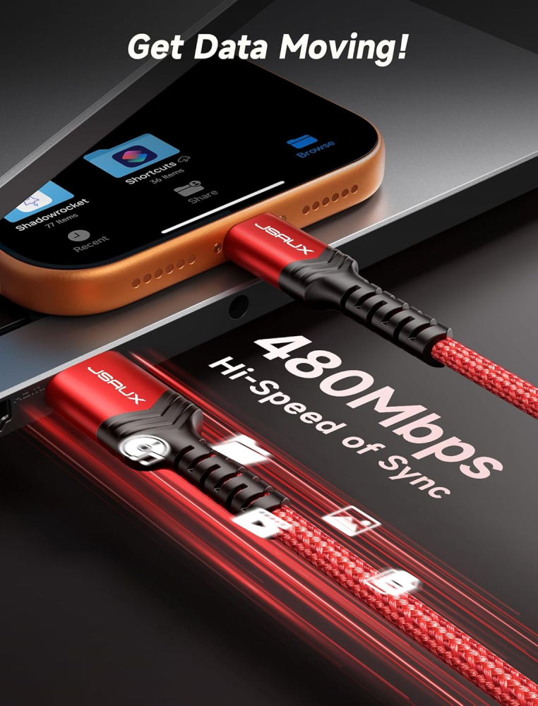 Set 2 Cabluri JSAUX USB-A la USB-C - 2 m Rosu [7]
