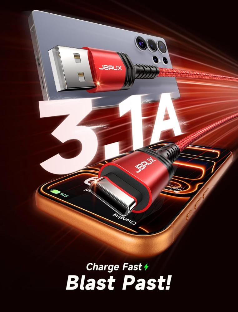Set 2 Cabluri JSAUX USB-A la USB-C - 2 m Rosu [2]