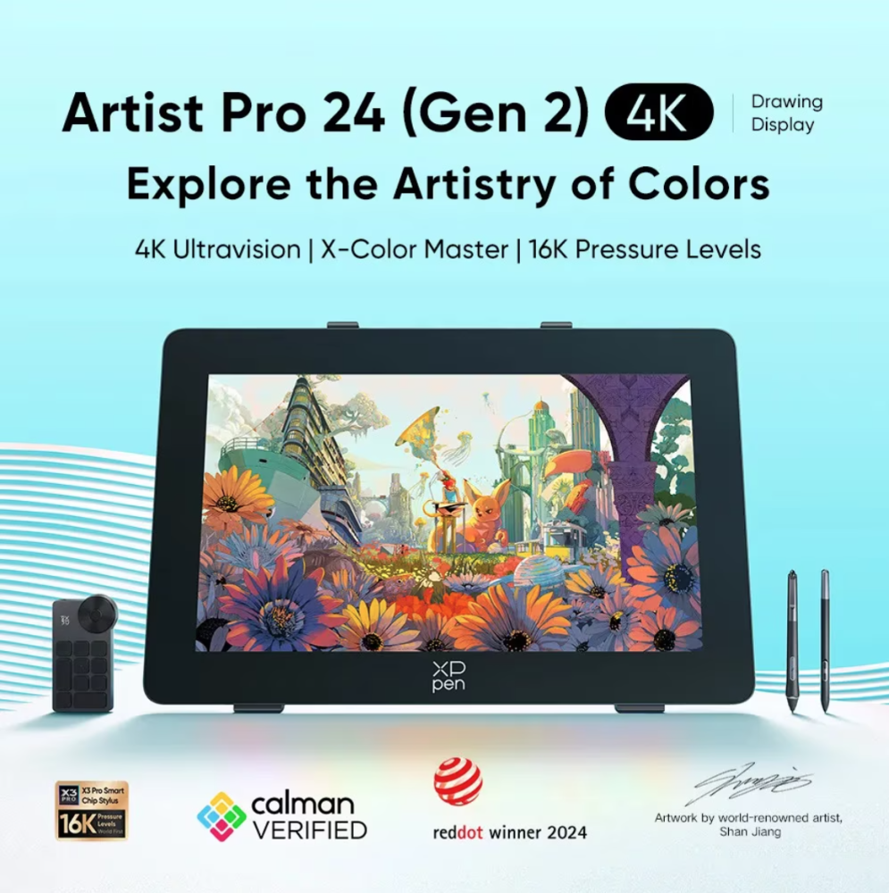 XP-PEN Artist 24 Pro Gen 2 4k 23.8", IPS, 16:9, 3840x2160, 5080 LPI, PS 16384, 220 RPS, Negru [2]