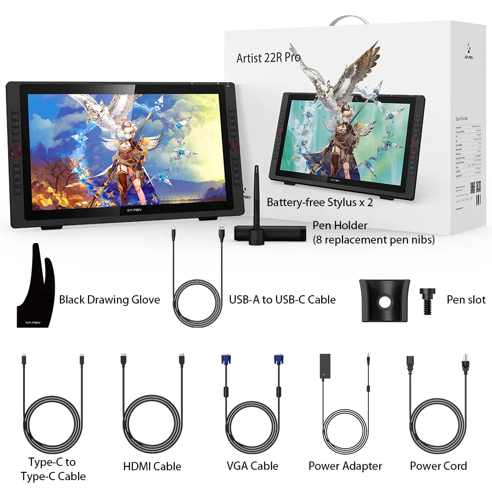XP-PEN Artist 22R PRO, 21.5" FHD, 82% RGB, include Stand Ajustabil, Artrage 5, Manusa, 8 varfuri de rezerva, TYPE-C [10]