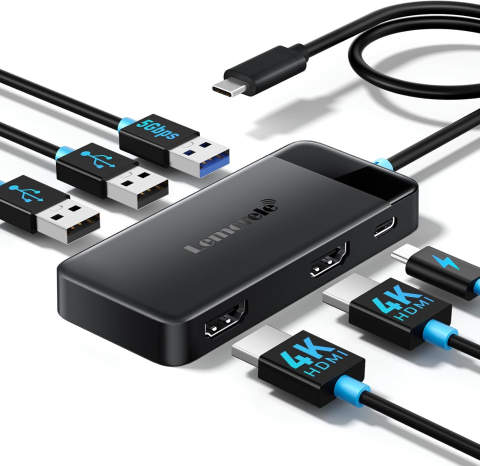 Laptop, Tablete & Telefoane - Docking Station Lemorele, Dual Display, 6 in 1 USB C