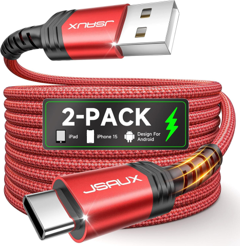 Laptop, Tablete & Telefoane - Set 2 Cabluri JSAUX USB-A la USB-C - 2 m Rosu