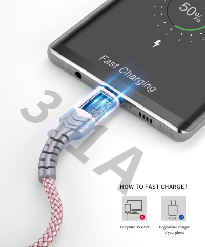 Set 2 Cabluri JSAUX USB-A la USB-C - 2 m Roz [1]