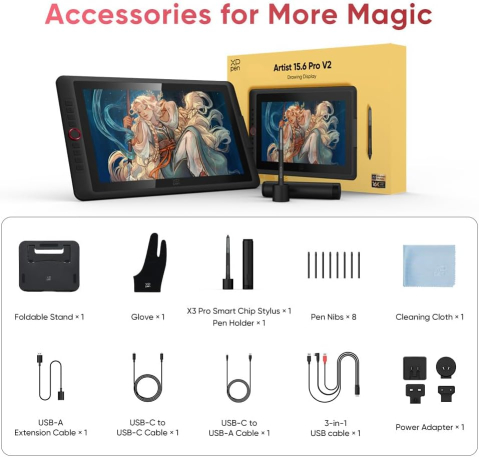 XP-PEN Artist 15.6 Pro V2, 16K X3 Pro Smart Chip Stylus, 99% sRGB, IPS, 16:9, 1920 x 1080, 5080 LPI, PS 16384, 200 RPS, Negru [7]