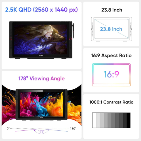 XP-PEN, Artist 24 Pro 23.8", IPS, 16:9, 2560x1440, 5080 LPI, PS 8192, 220 RPS, 20 butoane, Negru [6]