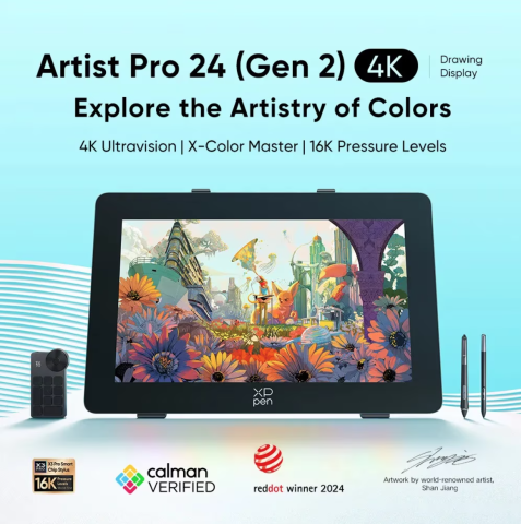 XP-PEN Artist 24 Pro Gen 2 4k 23.8", IPS, 16:9, 3840x2160, 5080 LPI, PS 16384, 220 RPS, Negru [1]