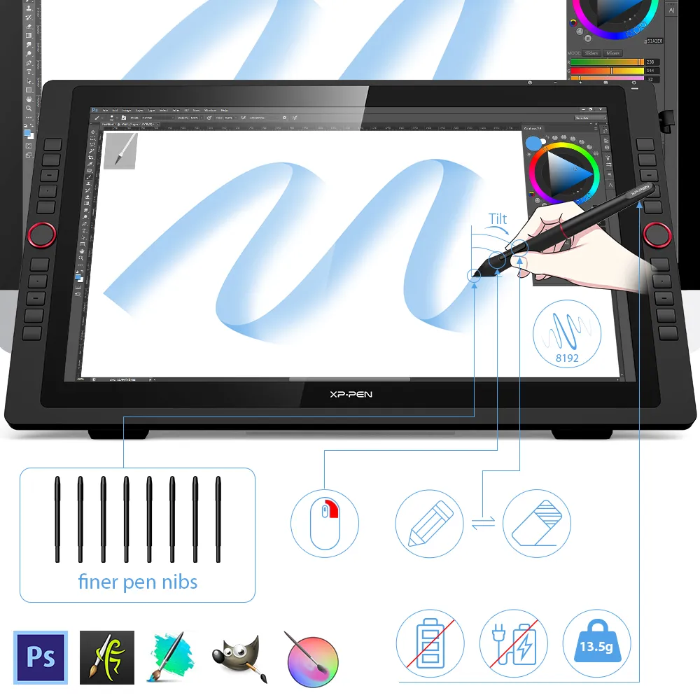 XP-PEN Artist 22R PRO, 21.5" FHD, 82% RGB, include Stand Ajustabil, Artrage 5, Manusa, 8 varfuri de rezerva, TYPE-C [3]