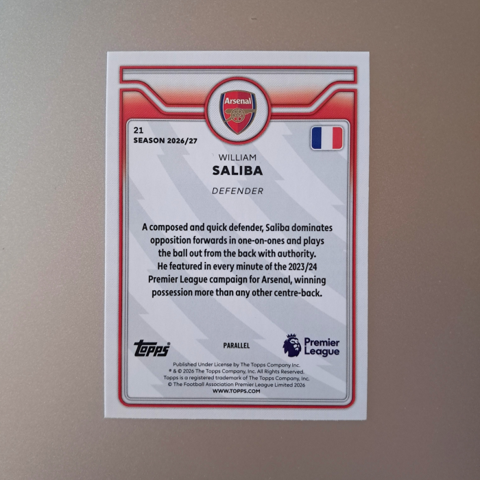 William Saliba #21 – Purple Mini-Diamond /199 – Arsenal – Topps Flagship Premier League 2026/27 [2]