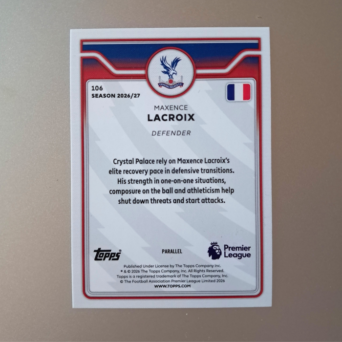 Maxence Lacroix #106 – Pink Voltage – Crystal Palace – Topps Flagship Premier League 2026/27 [2]