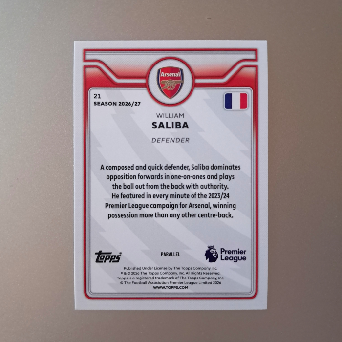 William Saliba #21 – Yellow Voltage – Arsenal – Topps Flagship Premier League 2026/27 [2]