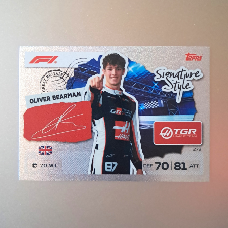 Topps F1 Turbo Attax 2026 - Oliver Bearman #279 – Signature Style – TGR Haas F1 Team – Topps Turbo Attax 2026