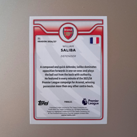 William Saliba #21 – Yellow Voltage – Arsenal – Topps Flagship Premier League 2026/27 [1]