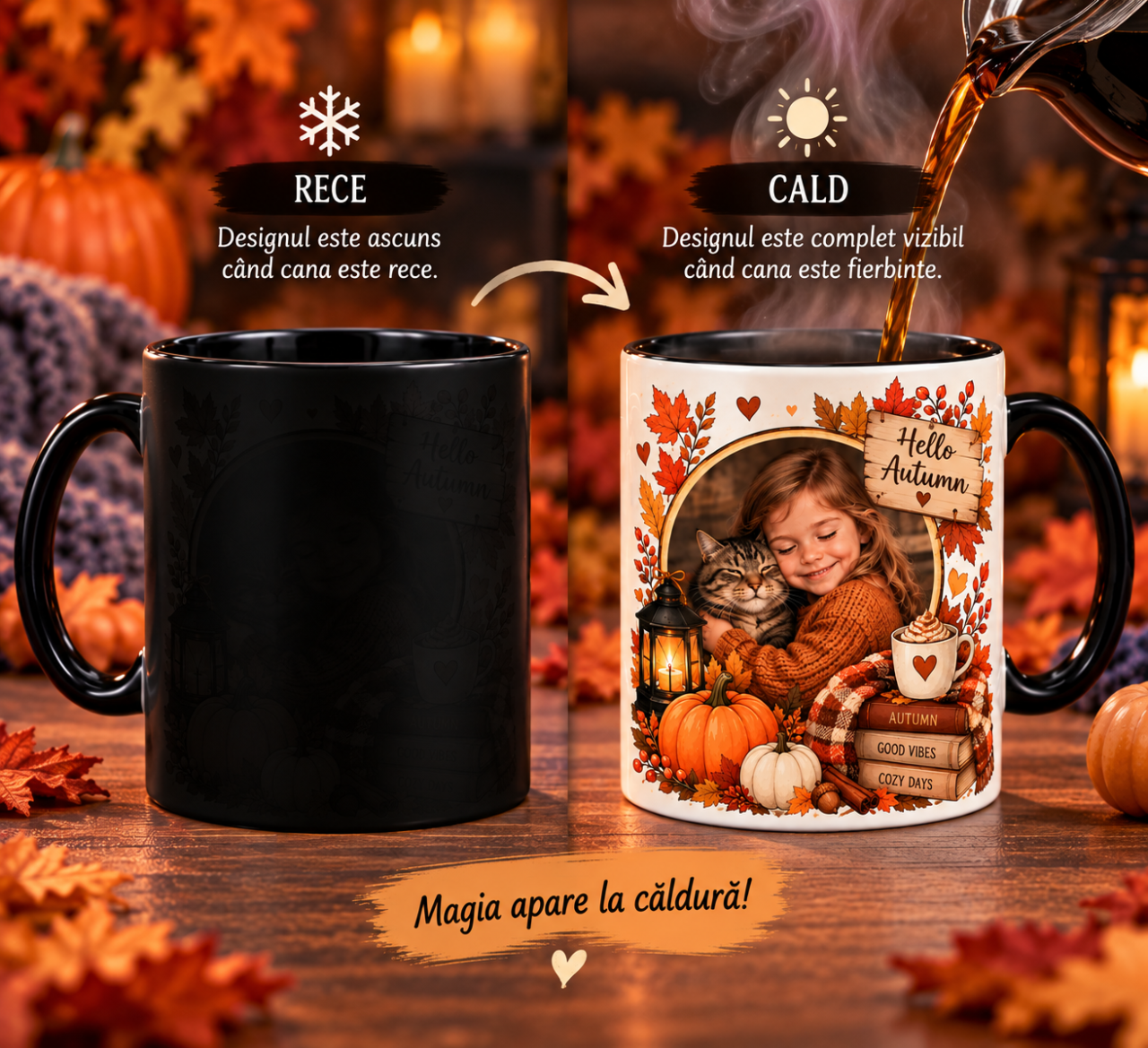 Cană Termosensibilă „Hello Autumn” Personalizată cu Poză [2]