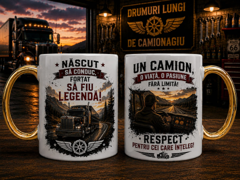 CADOURI PERSONALIZATE - Cană pentru Șofer de Camion – „Un Camion, O Viață, O Pasiune Fără Limită”