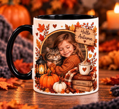 CĂNI TERMOSENSIBILE PERSONALIZATE - Cană Termosensibilă „Hello Autumn” Personalizată cu Poză