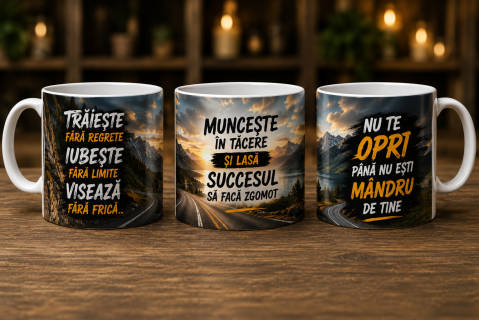 CĂNI MOTIVAȚIONALE - Cană cu Mesaj Motivațional – Curaj, Succes și Perseverență