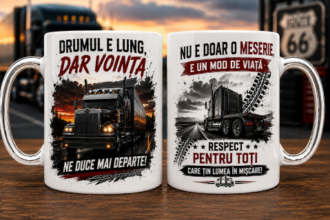 CĂNI PERSONALIZATE - Cană pentru Șofer de Camion – Drumul e Lung, Dar Voința e Mare