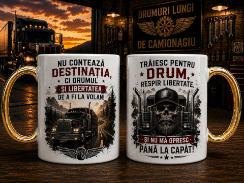 CADOURI PERSONALIZATE - Cană pentru Șofer de Camion – „Trăiesc pentru Drum, Respir Libertate”