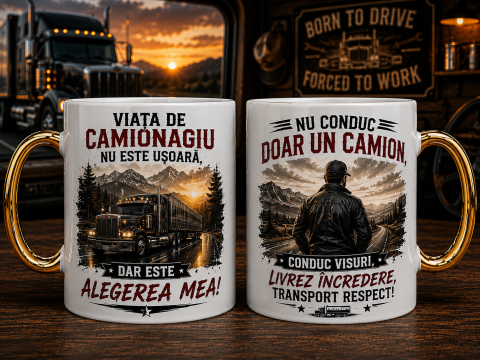 CADOURI PERSONALIZATE - Cană pentru Șofer de Camion – Viața de Camionagiu, Libertate și Respect