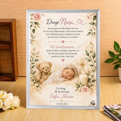 CADOURI PERSONALIZATE - Ramă Foto Personalizată pentru Nași de Botez