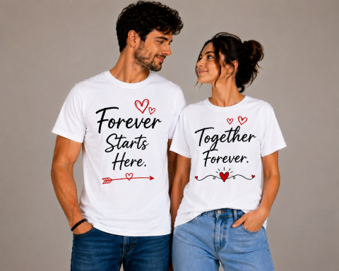 SET TRICOURI CUPLU - Set Tricouri Cuplu – Forever Starts Here / Together Forever