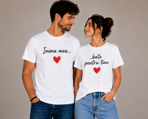 SET TRICOURI CUPLU - Set Tricouri Cuplu – Inima mea... / ...bate pentru tine