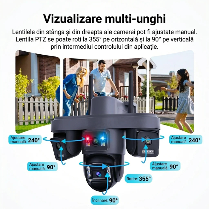 Camera de Supraveghere 4G Solara cu 4 Lentile, 2 Panouri Solare, PTZ 355°, 12MP, AOV, Detectare Uman, Vedere Nocturna Color, IP66, [5]