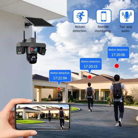 Camera de Supraveghere 4G Solara cu 4 Lentile, 2 Panouri Solare, PTZ 355°, 12MP, AOV, Detectare Uman, Vedere Nocturna Color, IP66, [6]